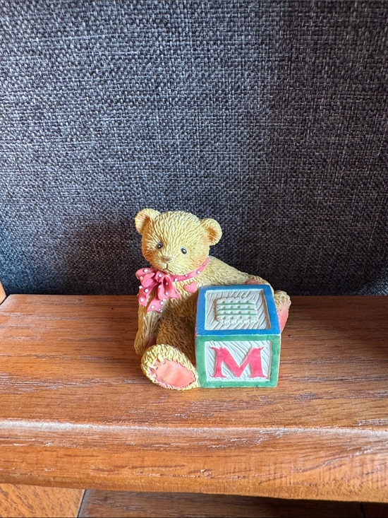 Other - Cute Yellow Bear Toy with Pink Bow and Alphabet Block - Kids Toy